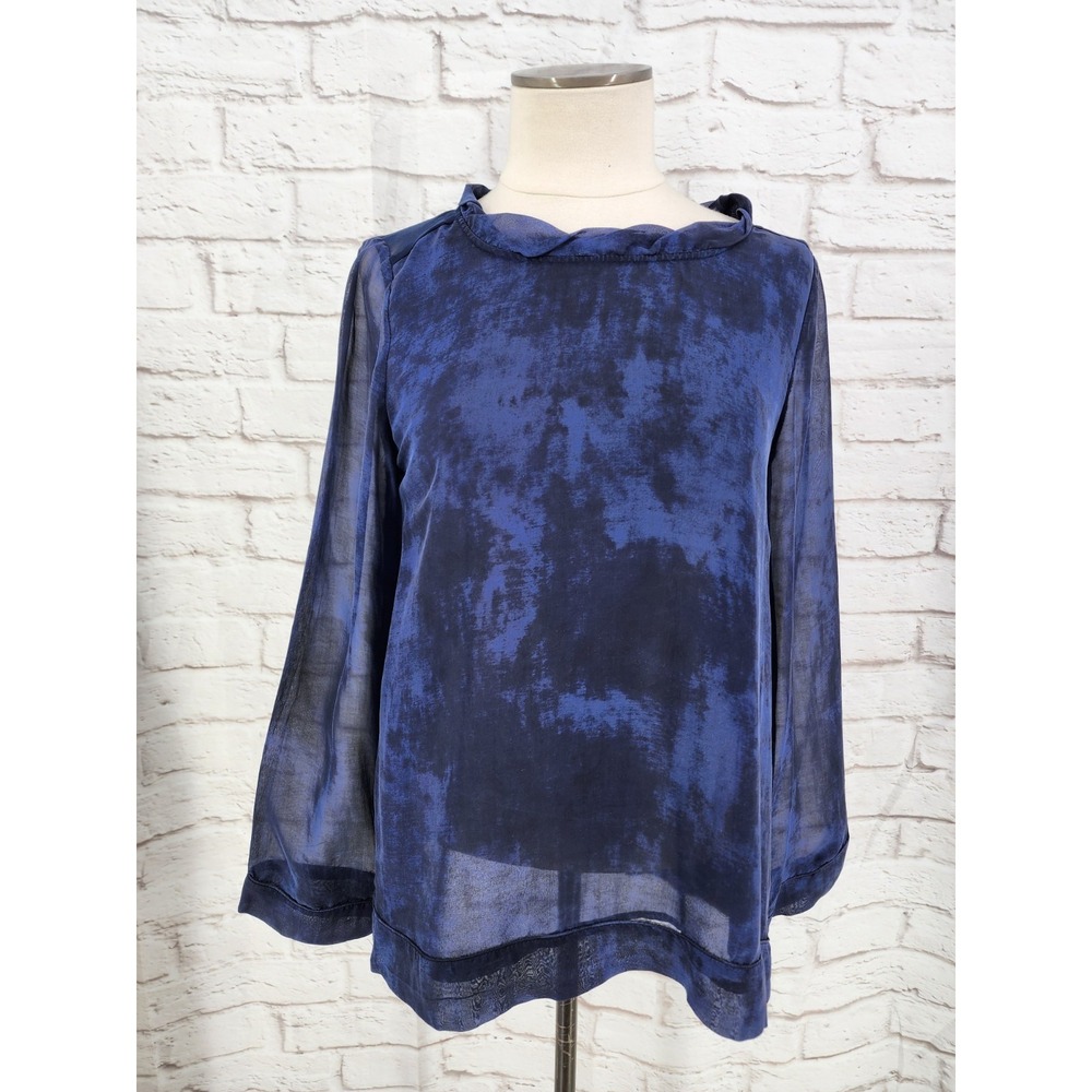 Sheer Silk Tunic Top Women Small Artsy Indie Flowy Dark Moody Office Oversized